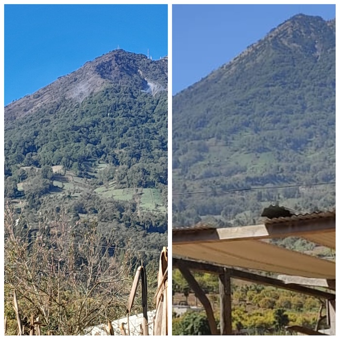 a side by side of the damage from the eruption.